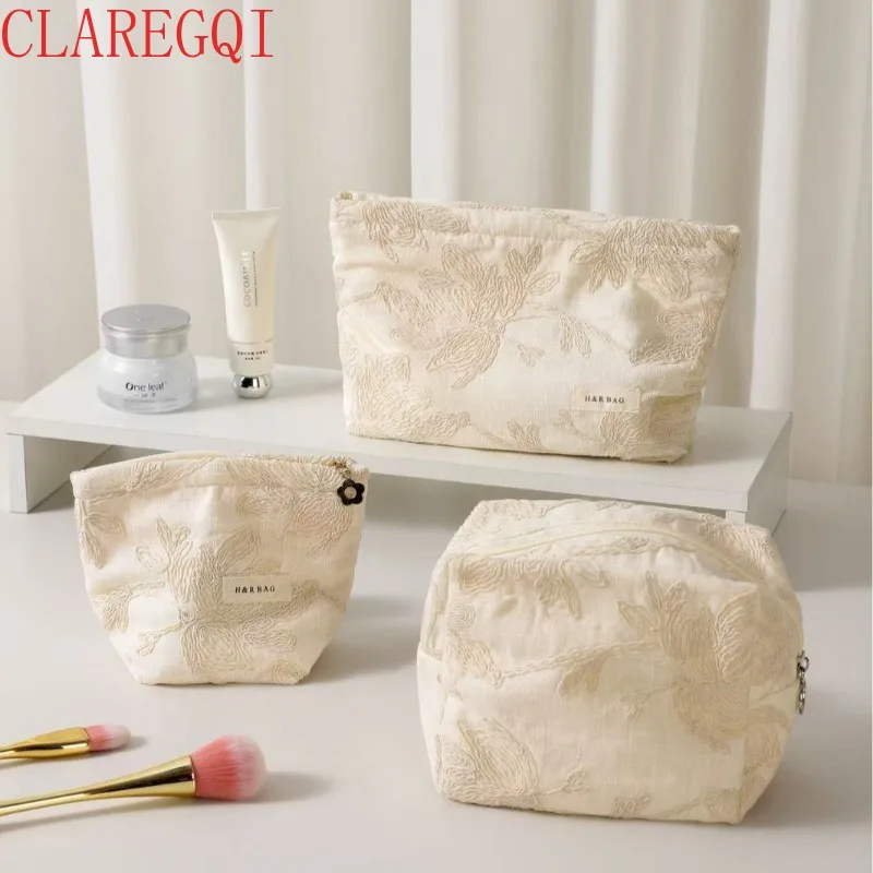 New niche Toiletry Bag Exquisite And Elegant Organizer Bag French Cotton And Linen Embroidery Makeup Brush Bag Three piece suit