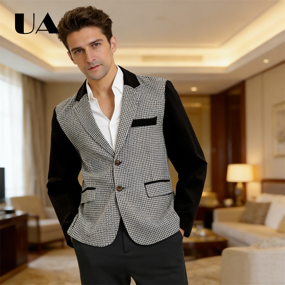 

Checkered 2-Piece Blazer Pants Suit for Men Custom Tailored Men's Formal Suit Attire XXS-7XL Matchwork Business Fashion Suits