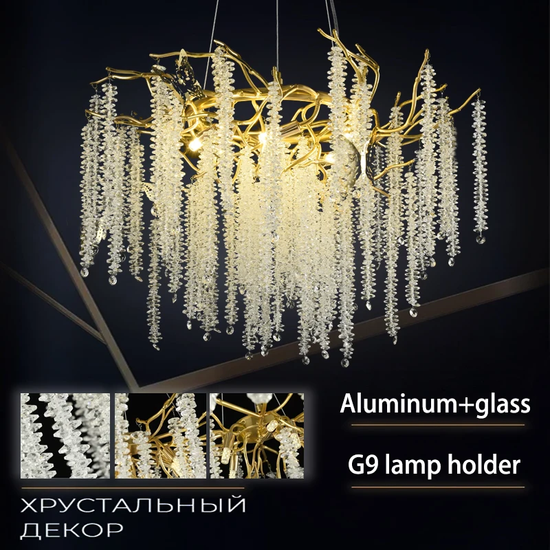 Modern Crystal Chandelier Light Fixture LED Branch Chandeliers Pendant Lights for Kitchen Island Dining Room Living Room Lamp