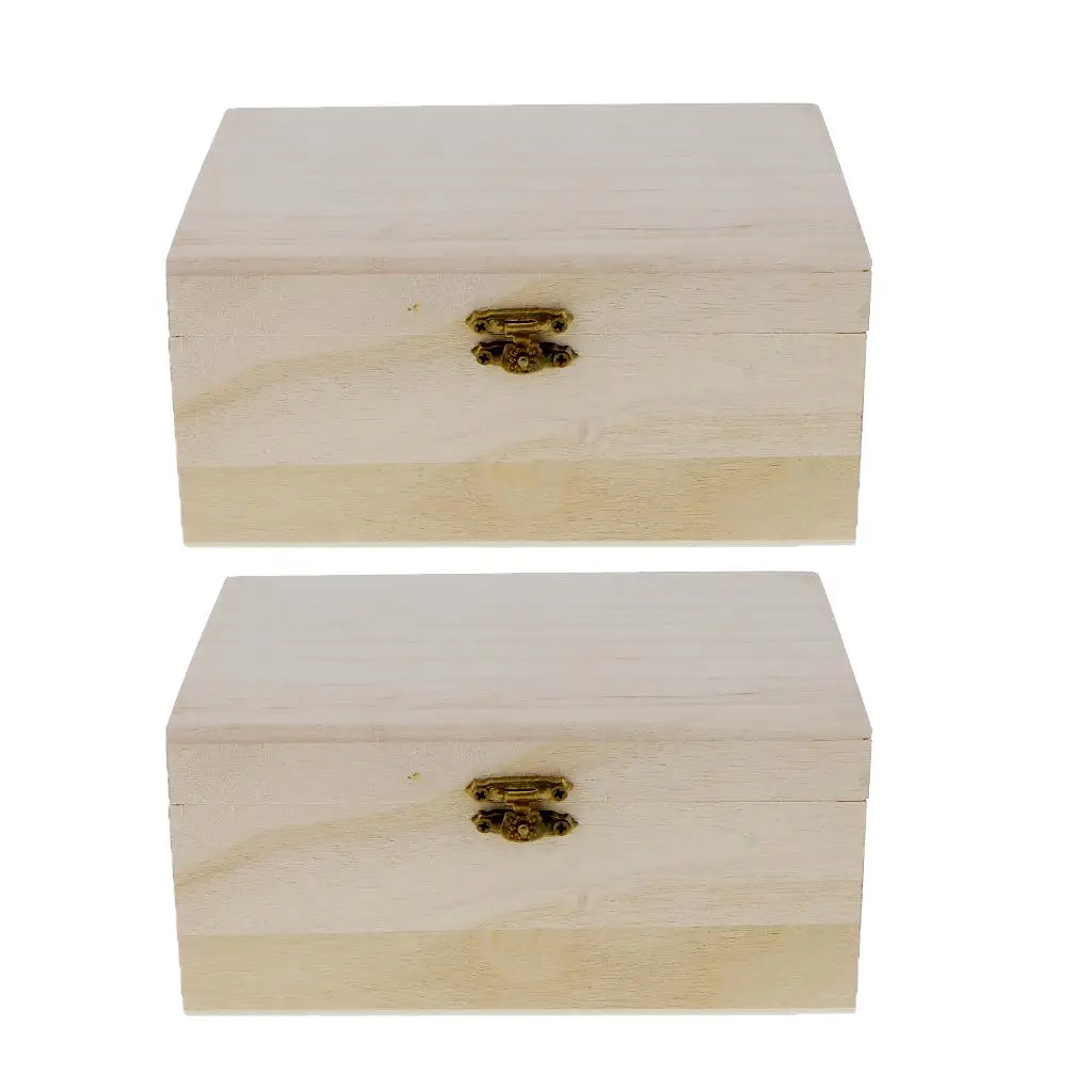 2pcs Natural Unfinished Wooden Storage Box Jewelry Chest Case Christmas Gift