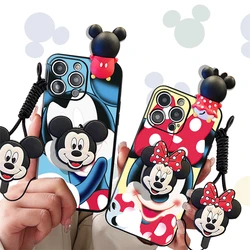 Minnie Mickey Phone Case For Vivo Y19 Y17 Y16 Y15S Y12 Y11S Y7S Y5S Y02S Y01 Y100 Toy Strap Rope With Holder Cover Fundas