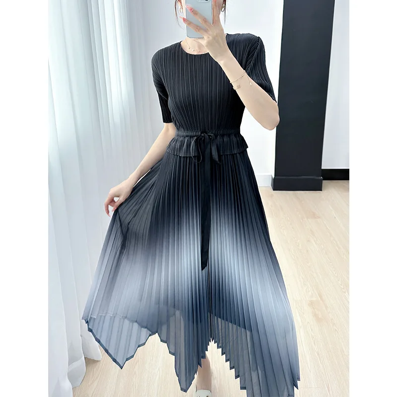 

Miyake Dress Children's 2023 Summer New High end Pleated Round Neck Comfortable Casual Slim Fit Dresses