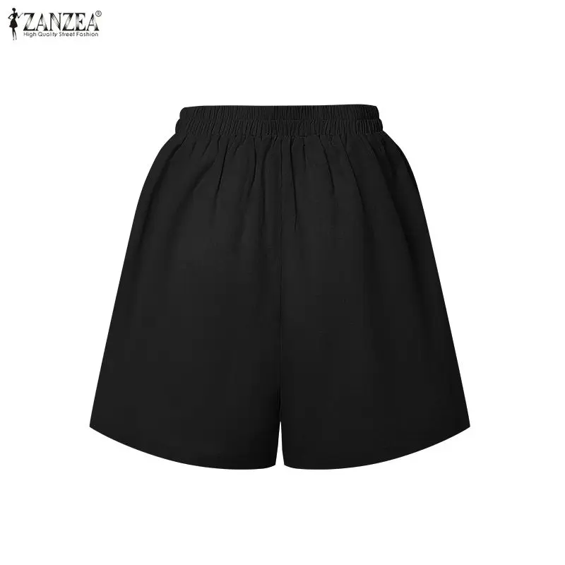 Women Casual Elastic Waist Solid Shorts 2026 ZANZEA Summer OL Work Palazzo Femme Vintage Cotton Pantalon Holiday Beach Pant