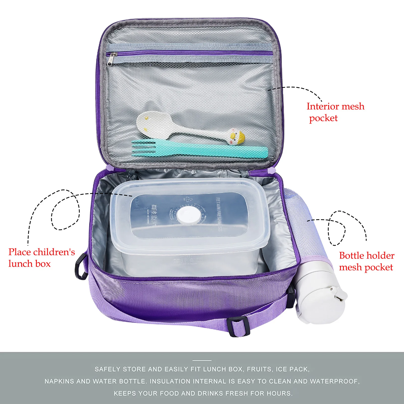 2023 New Adjustable Shoulder Bag Thermal Insulation Lunch Box Storage Bags Zipper Large Capacity Portable Travel Box with Handle