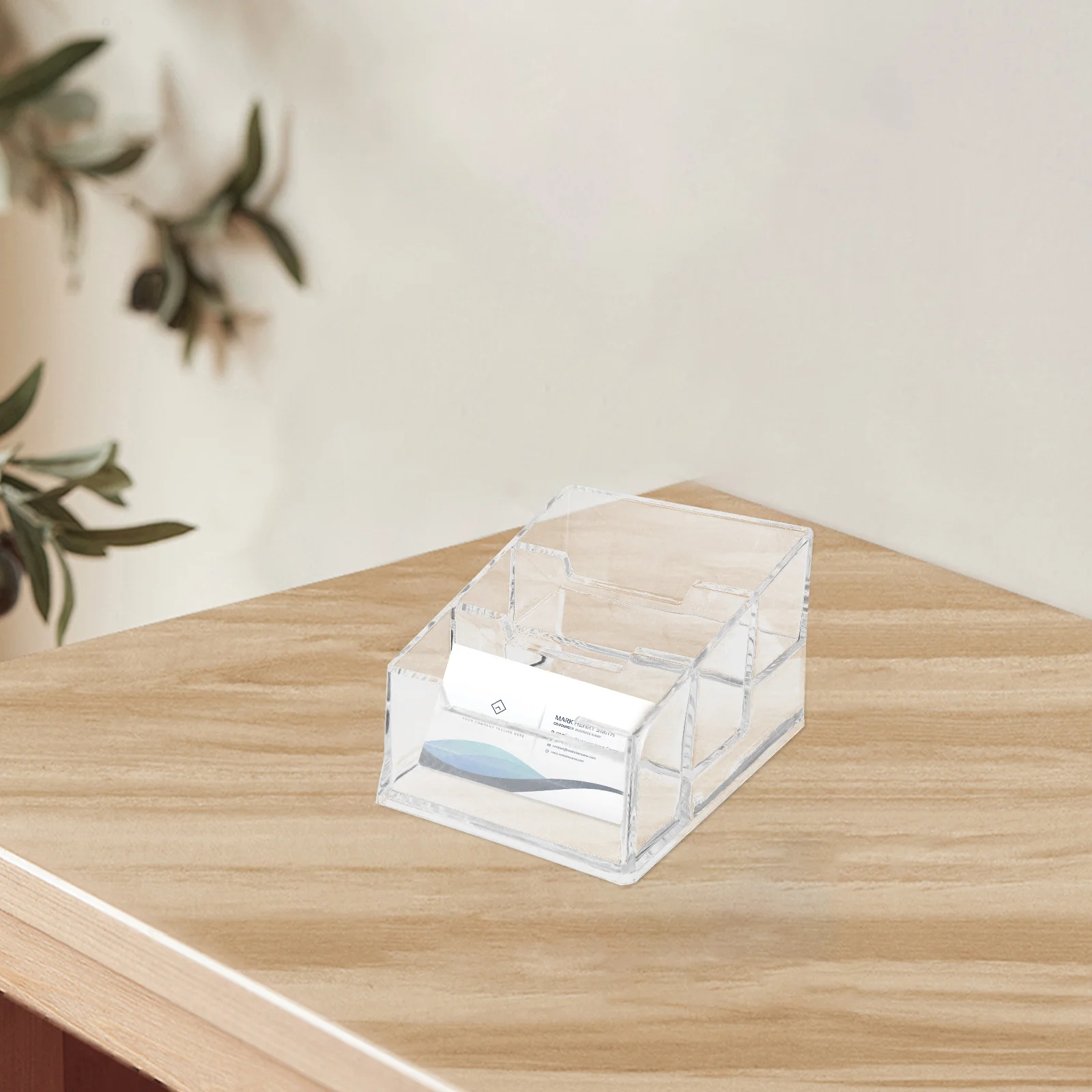 Soporte de acrílico para tarjetas de visita, organizador de escritorio transparente, pantalla de alta capacidad con 3 ranuras, adecuado para uso al por menor en la oficina, 2 uds.