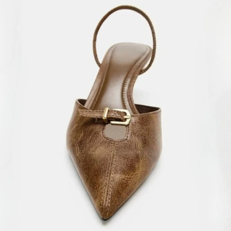 

Retro Fashion Brand Slingbacks Sandals Women Pumps Elegant Office Thin Heels Shoes Metal Buckle Pointed Toe High Heels Female