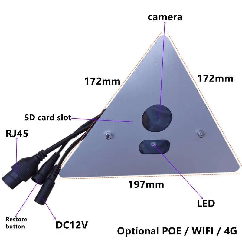 Ascensore angolare triangolare Anti-vandalo H.265/H.264/MJPEG 4MP telecamera IP di rete per ascensori Audio IPCAM P2P 12VDC/PoE