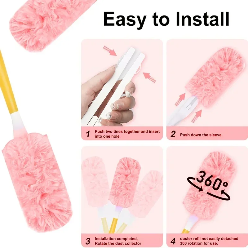 10pcs 360° Rotatable Electrostatic Feather Dust Remover Set - Efficient for Home & Car  Dust Brush House Cleaning Products
