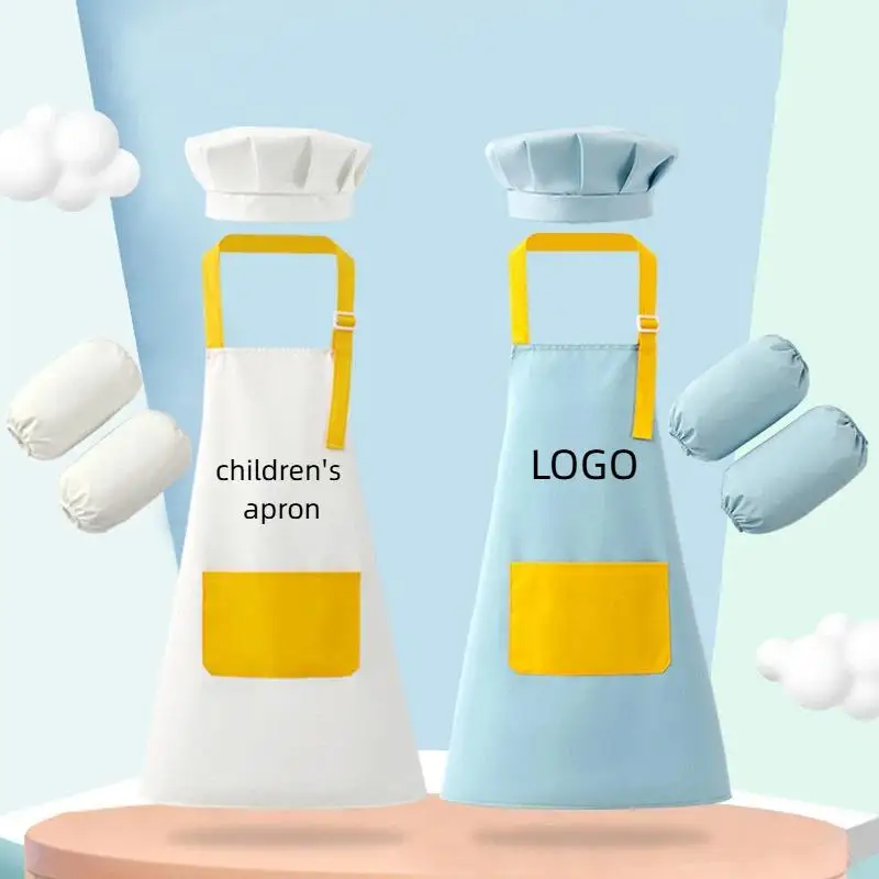 Children's Waterproof Apron Three Piece Set Chef Hat Custom Logo Kindergarten Painting Handmade Baking Cover Printing Names