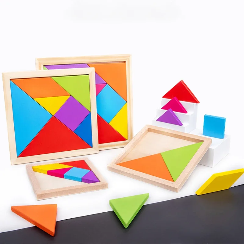 Wooden Tangram Puzzles for Kids 7 Color Pieces Educational Toys Brain Teaser Learning Toy for Boys and Girls Fun Party Favor