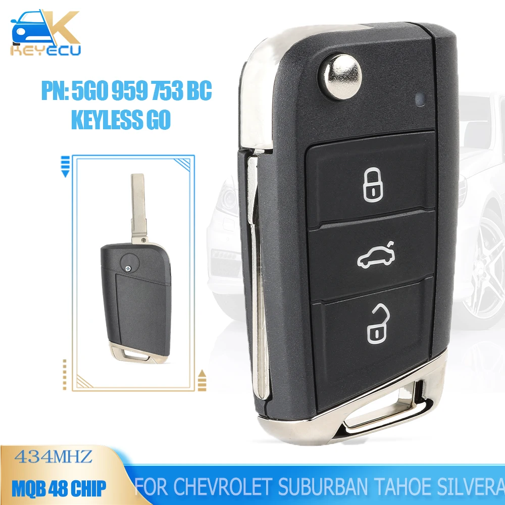 

KEYECU 5G0959753BC / 5G0959753BB OEM дистанционный ключ брелок 434 МГц ID48 чип для Volkswagen MQB Golf VII MK7 для Skoda Octavia A7 2017