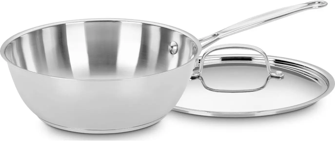 

Stainless Steel 3-Quart Chef's Pan with Lid, Quick Heating & Even Heat Distribution for Professional Cooking