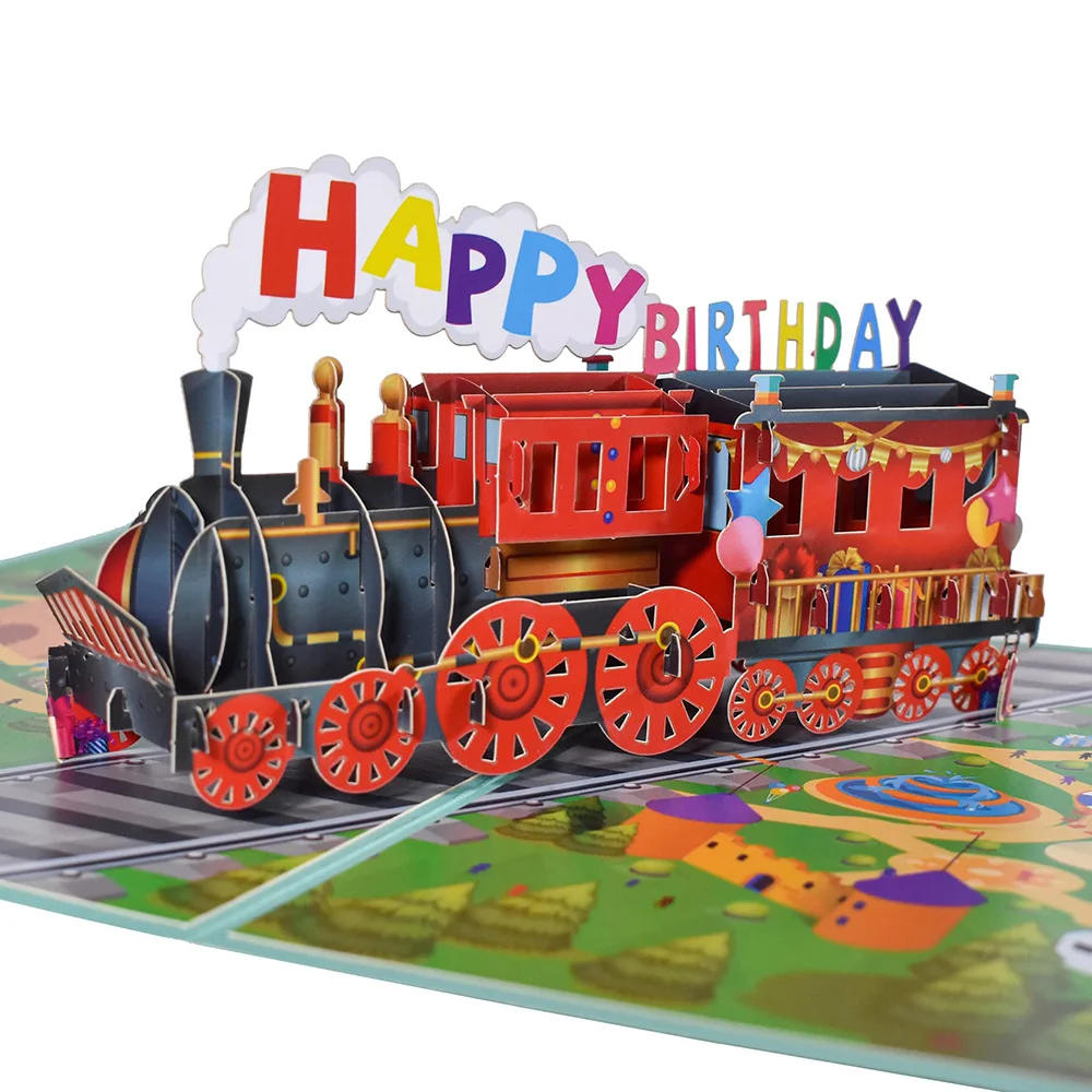 

Happy Birthday Train Pop Up Card 3D Greeting Card Birthday Card Kids Boys Grandson Friends Daughter Son Train Birthday Card Gift