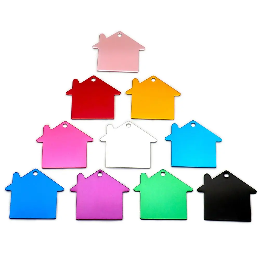 20PCS Personalize House Shape Aluminum Tag Customized Engraved Information Anti-Lost Keyring Pendant Ornament
