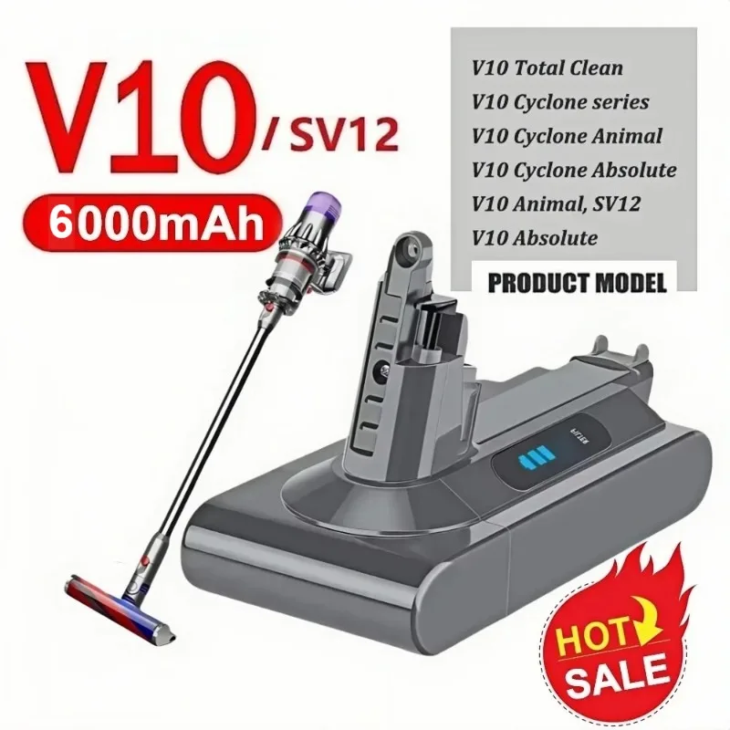 

For Dyson V10 Battery V10 Animal Absolute Fluffy Cordless Vacuum Cleaner Replacement 25.2V 3500mAh-6000mAh