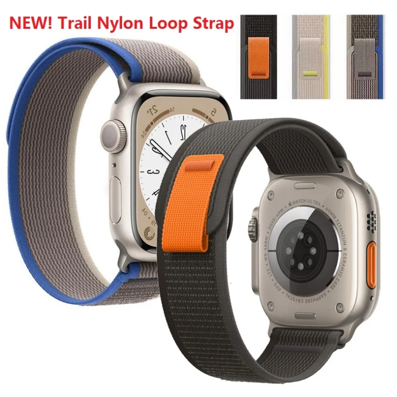 Trail Nylon Loop Strap for Apple Watch Ultra 49mm Series 8/7/6/5/4(44mm 40mm 45mm 41mm 42mm 38mm) Soft Replacement Bracelet Band