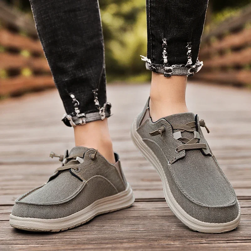 MenCanvas Shoes Summer Loafers Gray Men\'s Sneakers Luxury Brand High Quality Lightweight Casual Shoes Canvass Galoshes Big Size