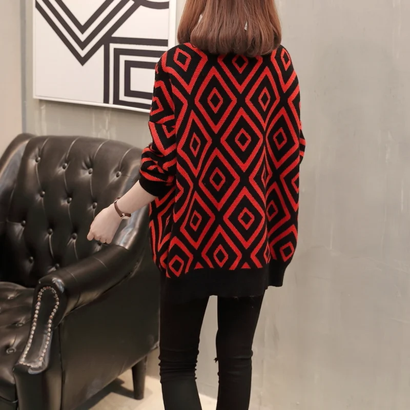 Women Sweater Cardigans  Casual V Neck Long Sleeve Oversized Loose Plaid Buttons Knitted Tops Winter Female Sweater Outwear