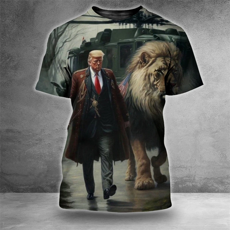 Zabawny prezent Parodia Liberty Guns Beer Trump Print T-shirt Tops Tees 2024 Casual Men\'s Tee Shirts Street Hip Hop Graphic Clothing