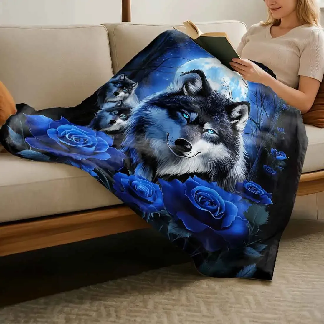 The Wolf The Rose Flower Throw Blankets Warm Soft Plush Knee Blanket For Winter Office Bedroom Sofa Travel Gifts Home Decor