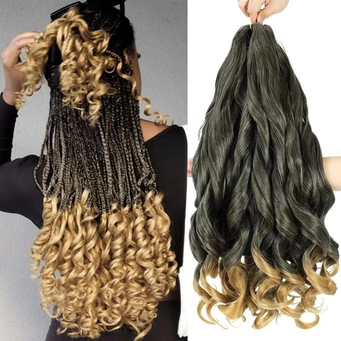 Francês onda extensões sintéticas do cabelo, Bouncy trança cabelo, 6 Pack, 24"