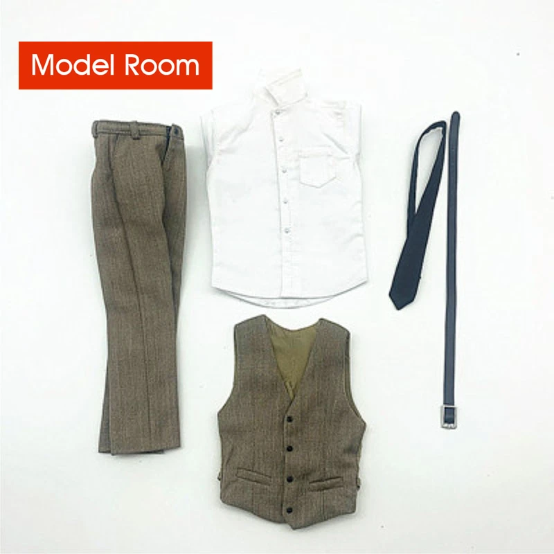 1/6 Scale Male Shirt Vest Pants Tie Belt Business Clothing Set Soldier Gentleman Clothes Model Fit 12\'\' Action Figure Body Dolls