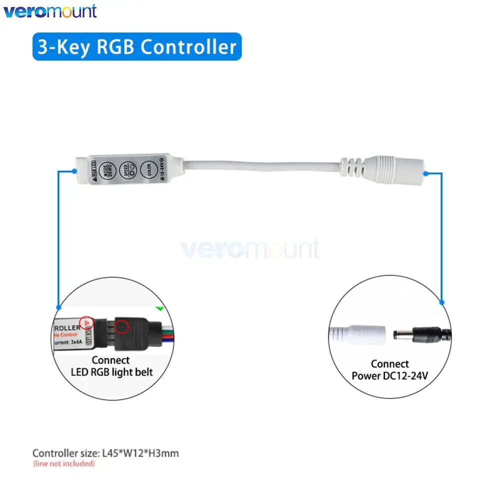 Imagem -04 - Mini Rgb Controlador dc 12v 24v 6a Conector dc Chave para 5050 3528 Rgb Led Luz de Tira 19 Modos Dinâmicos 20 Cor Estática 10 Peças