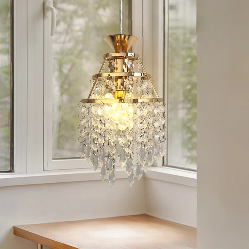 1Pc crystal gold hanging pendant lamp E27 bulb base, dining room, kitchen, hallway, foyer, bedside lamp (without bulb)