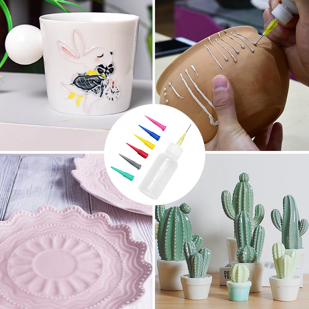50ml DIY Ceramic Glaze Texture Coloring Line Tool Jam Painting Tool Squeeze Bottle with Nozzle Set Pottery Mud Painting Bottle