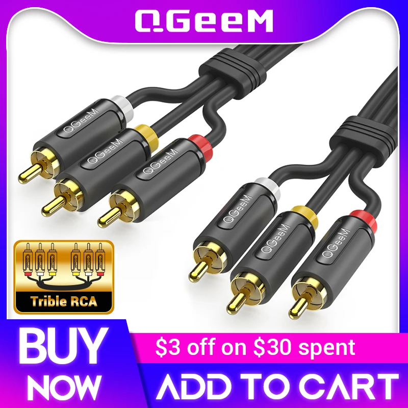 QGeeM 3RCA to 3RCA Cable Jack Connector Splitter Audio Cable RCA Stereo Aux Wire for TV CD DVD VCD Radio Sound Amplifier Console