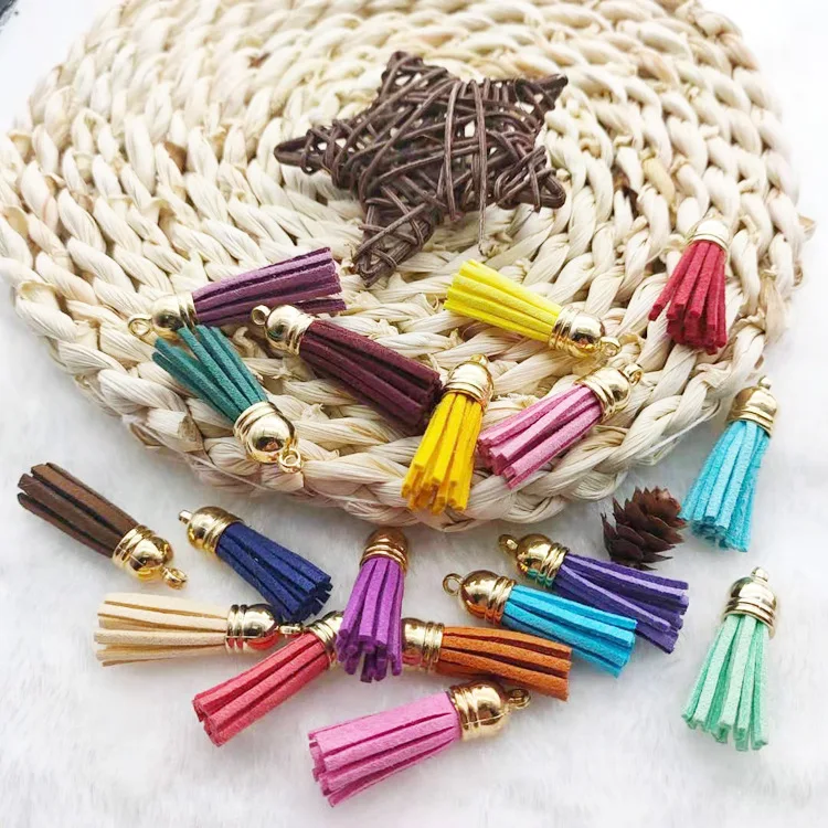 500 Pcs/lote 38mm Suede Leather Tassel For Keychain Cellphone Straps Jewelry Summer DIY Pendant Charms Finding