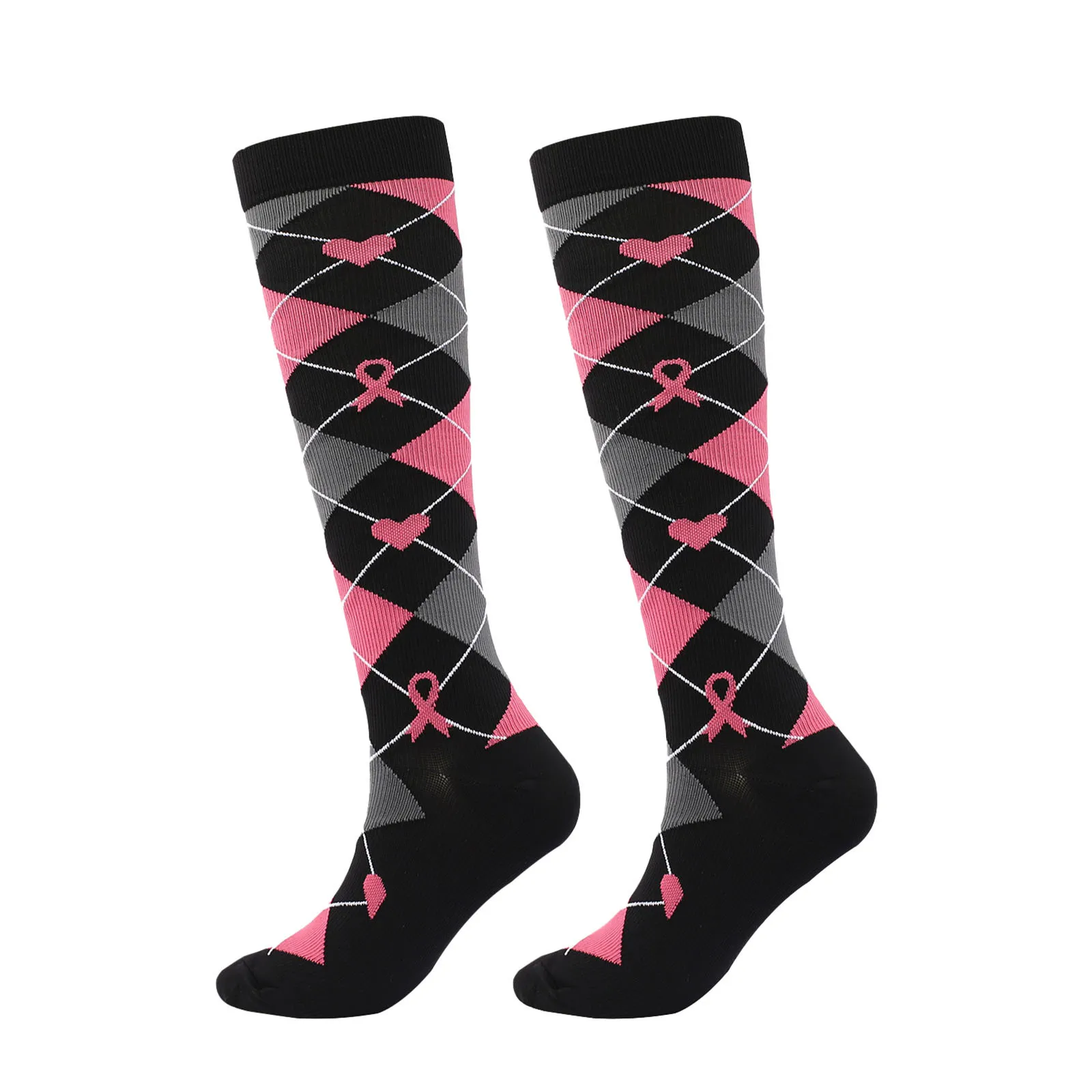 2024 Ladies Unisex Colorful Ribbon Sports Running Compression Socks For Breast Cancer Awareness Day