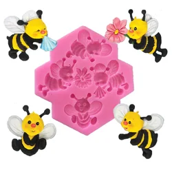 4 hardworking bees silicone molds DIY Cake Baking Tool Kids Cupcake Decorator Fondant Dessert Chocolate Mold