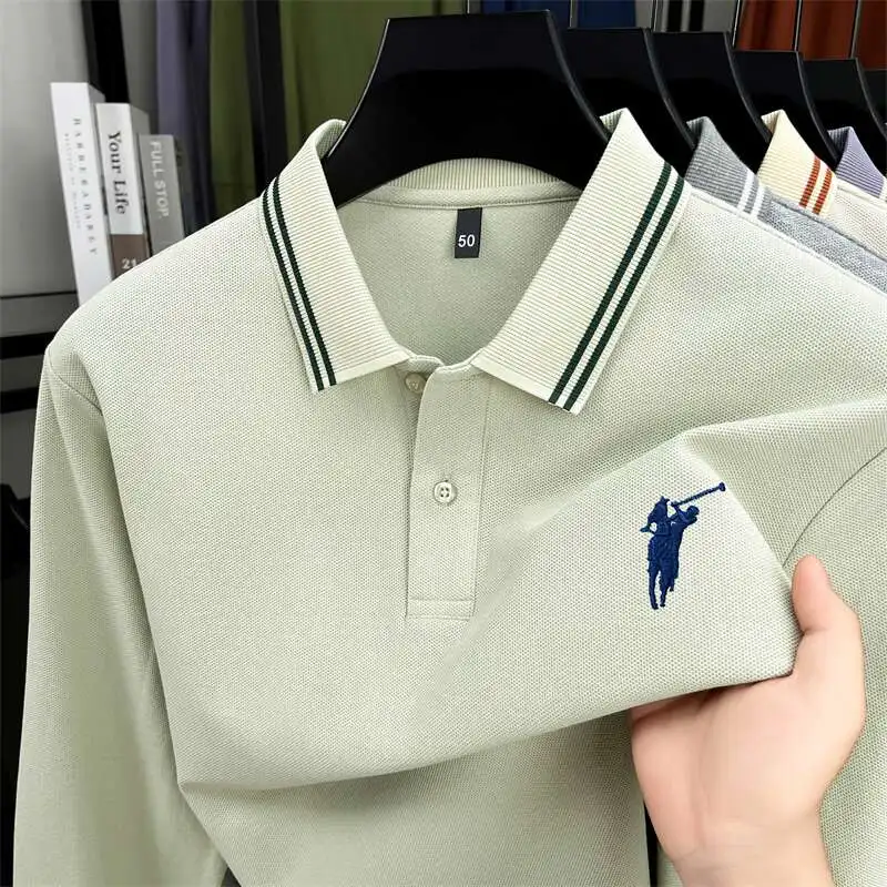 

2026 Long Sleeved T-shirt Men's Spring New Item, Collar, Pure Cotton Embroidered Polo Shirt Top, Base Shirt