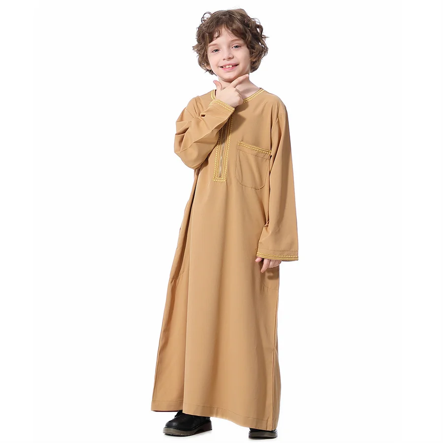 Muslim Boys Abaya Kids Caftan Robes Islamic Ramadan Jubba Thobe Arabic Child Embroidered Kaftan Dubai Arab Costumes Long Dress