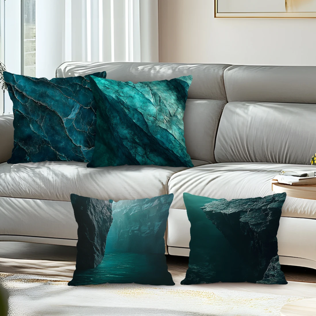 Blue Green Rock Cushion Pillowcase Printed Polyester 45x45cm Throw Pillowcover Decorative Sofa Cushion Pillowslip Home Decor