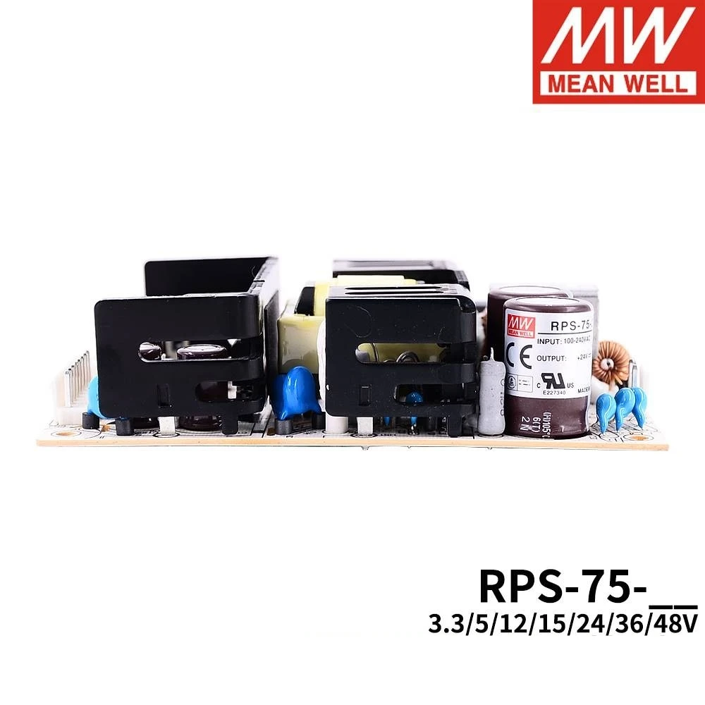 MEAN WELL-fuente de alimentación conmutada médica, RPS-75-5, RPS-75-12, RPS-75-15, RPS-75-24, RPS-75-48, tipo PCB, corriente de baja fuga
