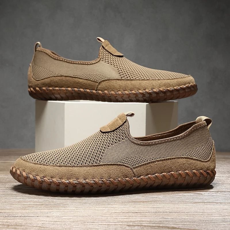 أحذية صيفية شبكية بمقاس كبير قابلة للتنفس ذات قاع مسطح وغير قابلة للانزلاق وخفيفة الوزن وعصرية ومناسبة للشباب لارتدائها #4