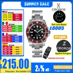 Cronos Sub Diver reloj para hombre pulsera de acero inoxidable PT5000 bisel de cerámica 200 metros resistente al agua Glideclasp L6005 V3 relojes
