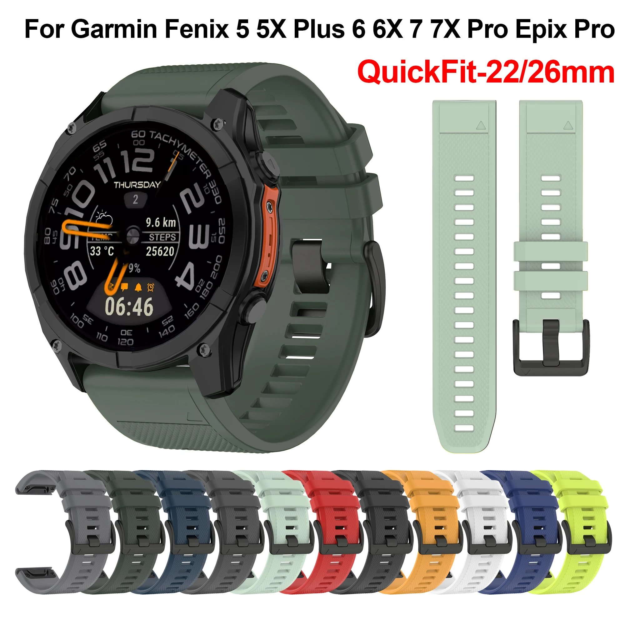 QuickFit 22mm 26mm Silikonarmband für Garmin Fenix 5X 5 Plus 7X 7 Pro 6X 6 /Epix Pro/quatix 8/Tactix 8/Enduro3 2 Armband correa