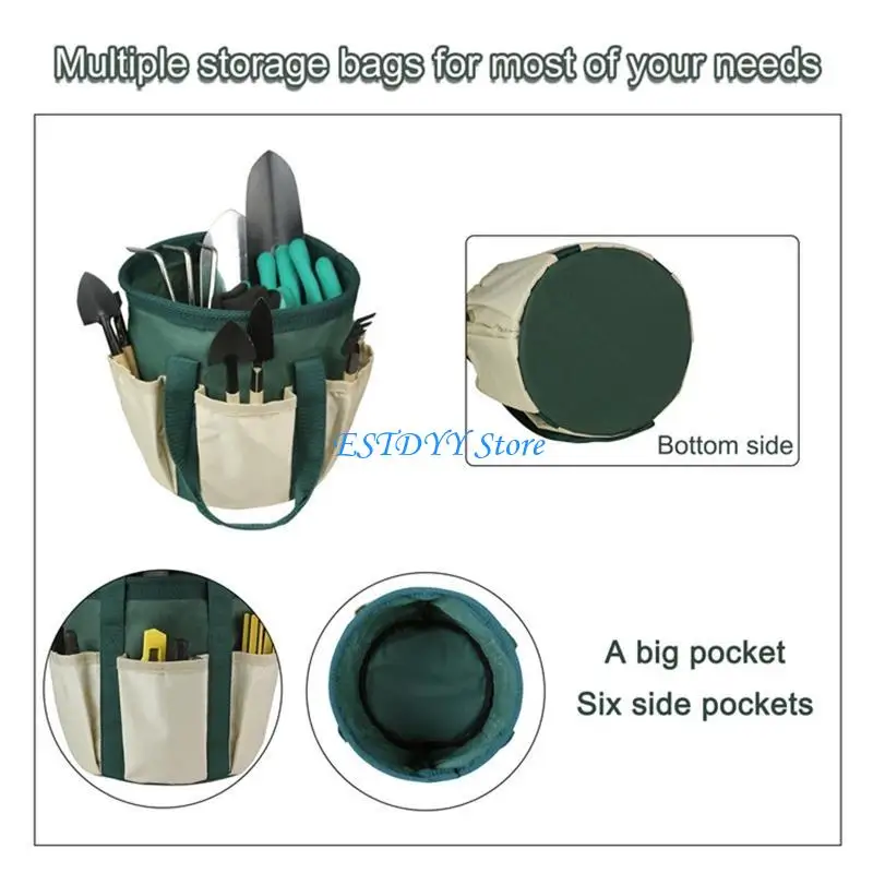 

G6DE Garden Tools Bucket Bag Gardening Tote with Pockets, Oxford Cloth Tool Storage Bag for Gardeners