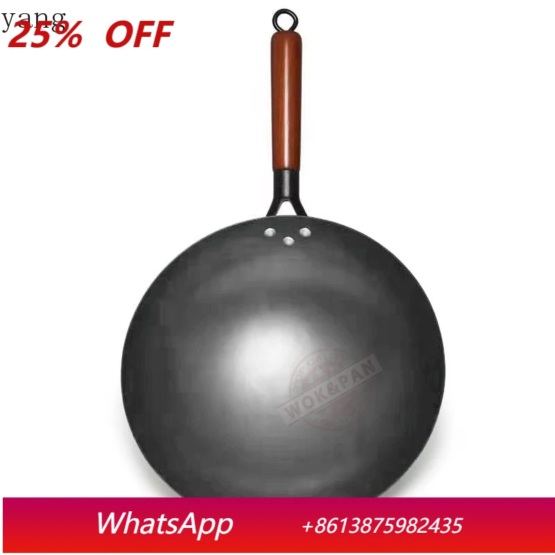 

32/34/36cm Iron Wok,Traditional Non-coating Woks Hand forged With Detachable Wood Handle Kitchen Pan Kitchen Gas Pot Cookware