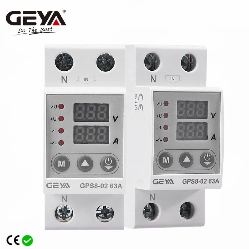 GEYA GPS8 Din Rail Over Current Protector Over Voltage Under voltage Protective Device 40A 63A 80A 220VAC