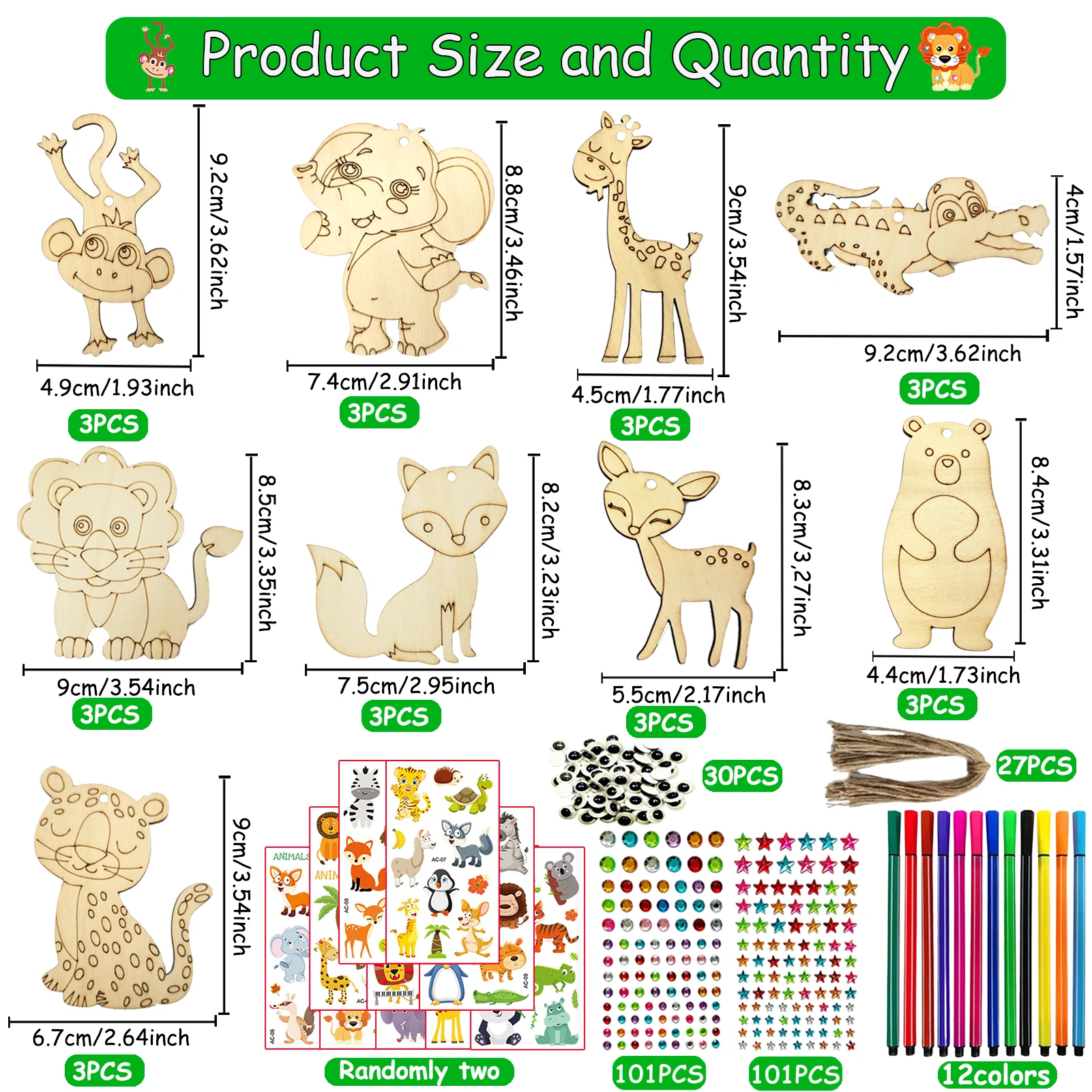 300PCS animal woodworking kit, animal themed crafts, DIY handmade kit, all season woodworking material kit, suitable for DIY han