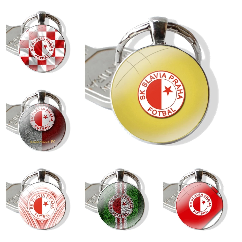 Sk Slavia Praha Czech Republic 25mm Glass Cabohcon Keychain Key Rings for Women Men Jewelry Gift