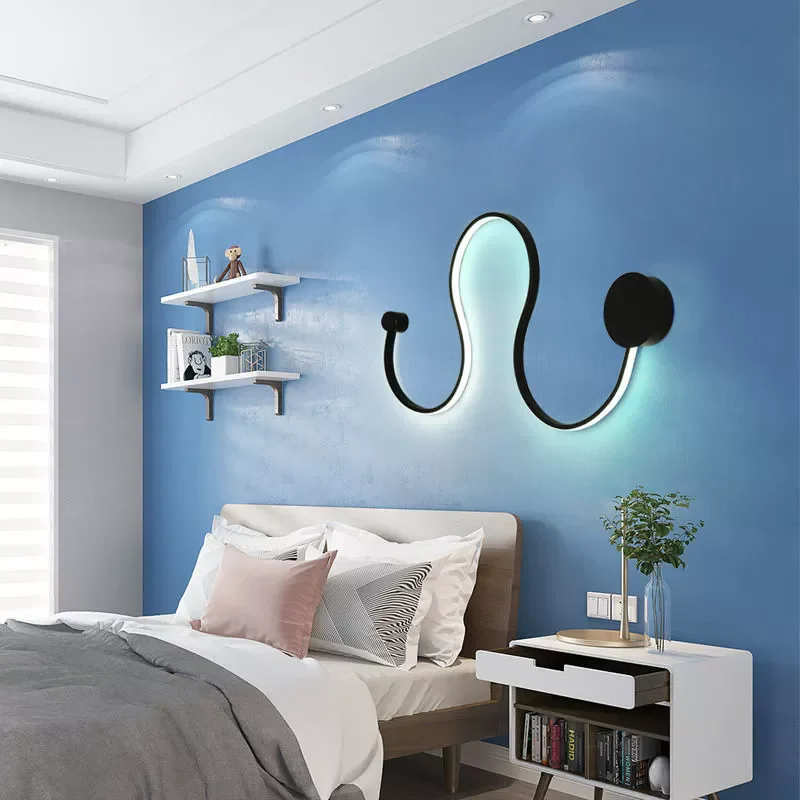

Nordic Curved Black White Wall Lamp Iron Wall Decoration Living Room Bedroom Coffee Shop Bedside Indoor Acrylic Lighting