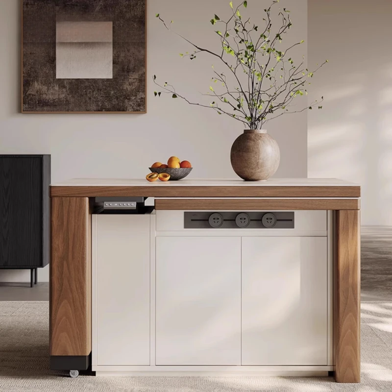 Island Dining Table Integrated French Cream Style Retractable Household Lift Dining Table And Chairs Minimalist Modern Rectangle