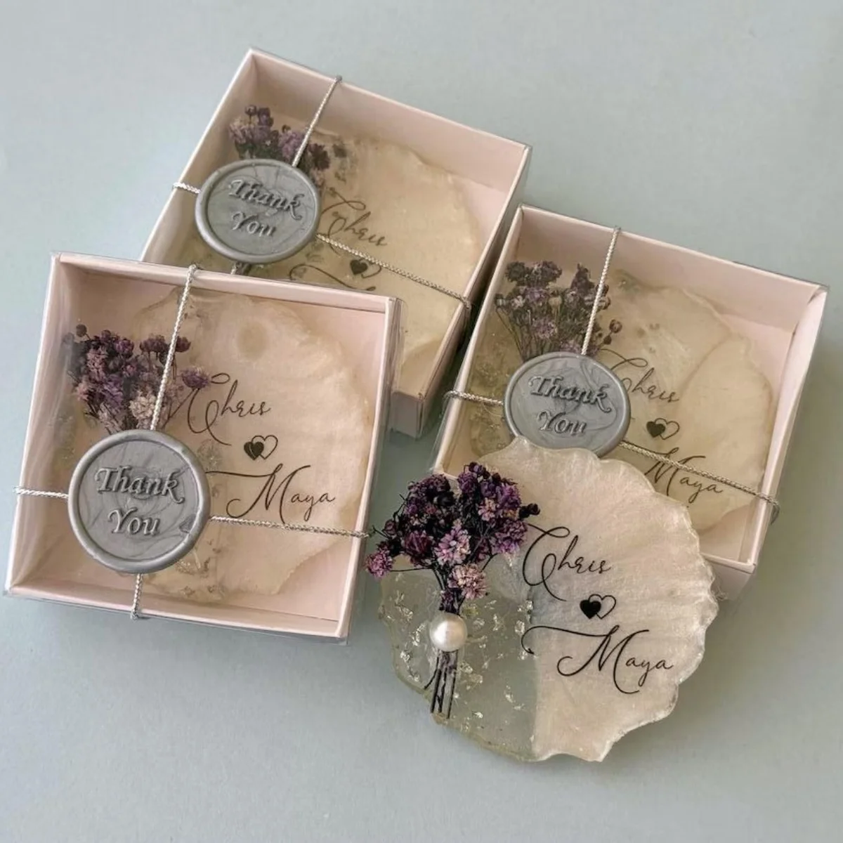 Personalized Wedding Favor Magnet, Dried Flower Resin Art, Geode Heart