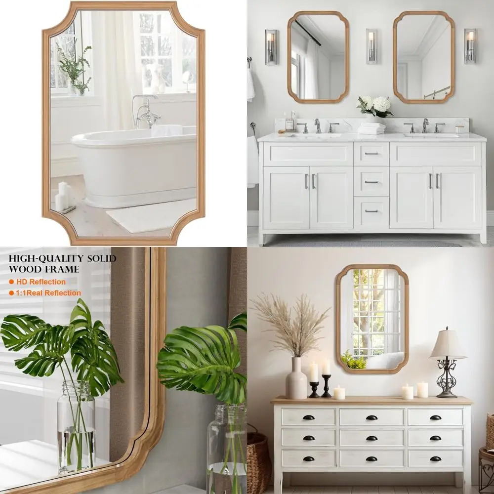 Rechteckiger Wandspiegel mit gewelltem Eckenbogen und Holzrahmen, 20 x 30, für Eingangsbereich, Wohnzimmer, Schlafzimmer, Heimdekoration