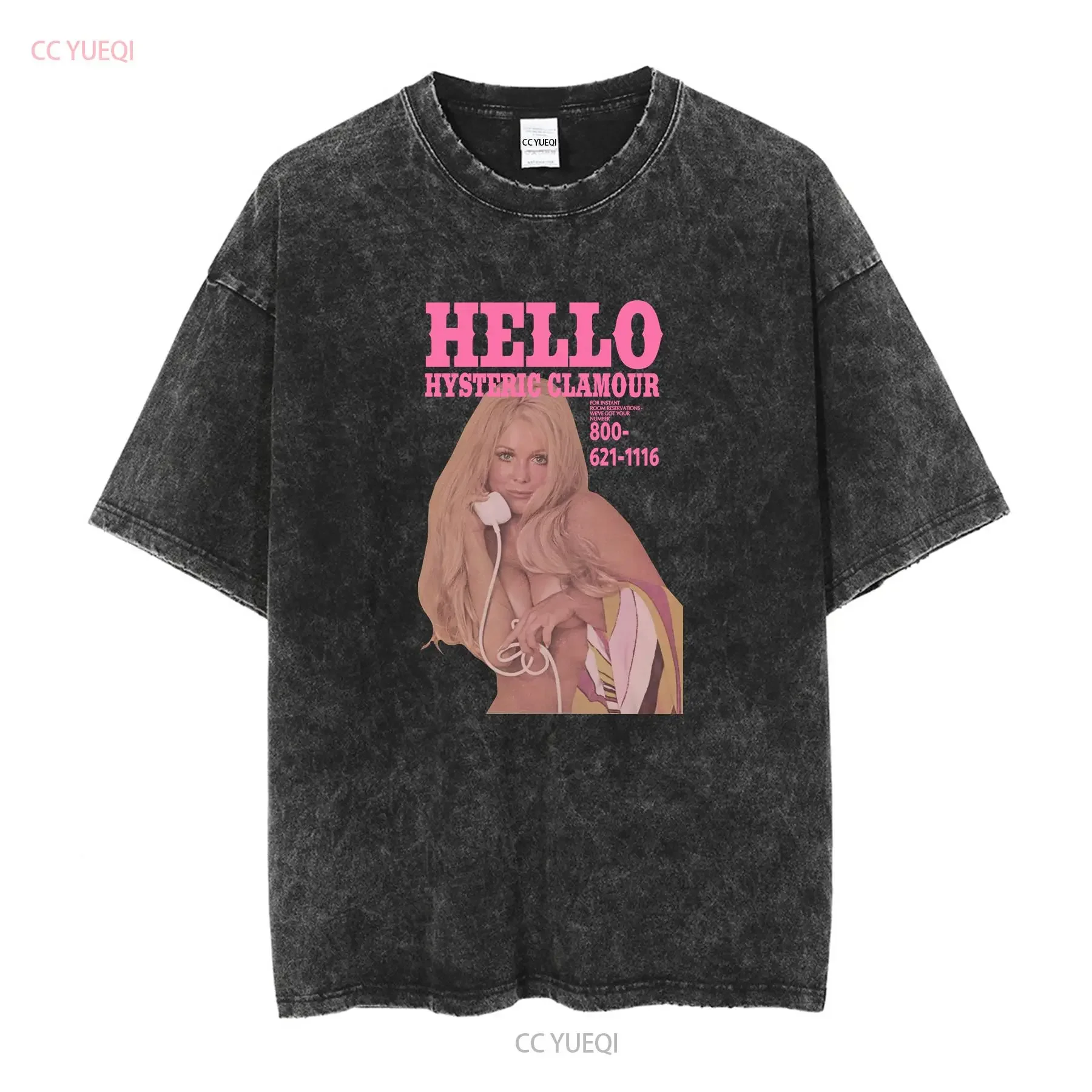 Hysteric Glamour T Shirt Hello black and pink unisex S 4XL TE7049 long sleeves vintage Washed Stylish streetwear Versatile - Detail 1